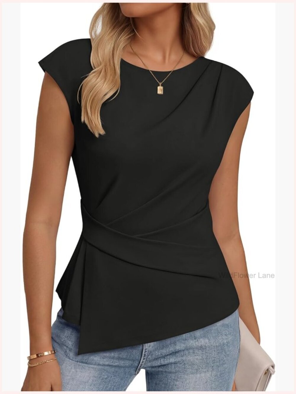 Womens Boat Neck Cap Sleeve Peplum Top Tunic Blouse Dressy Casual Trendy